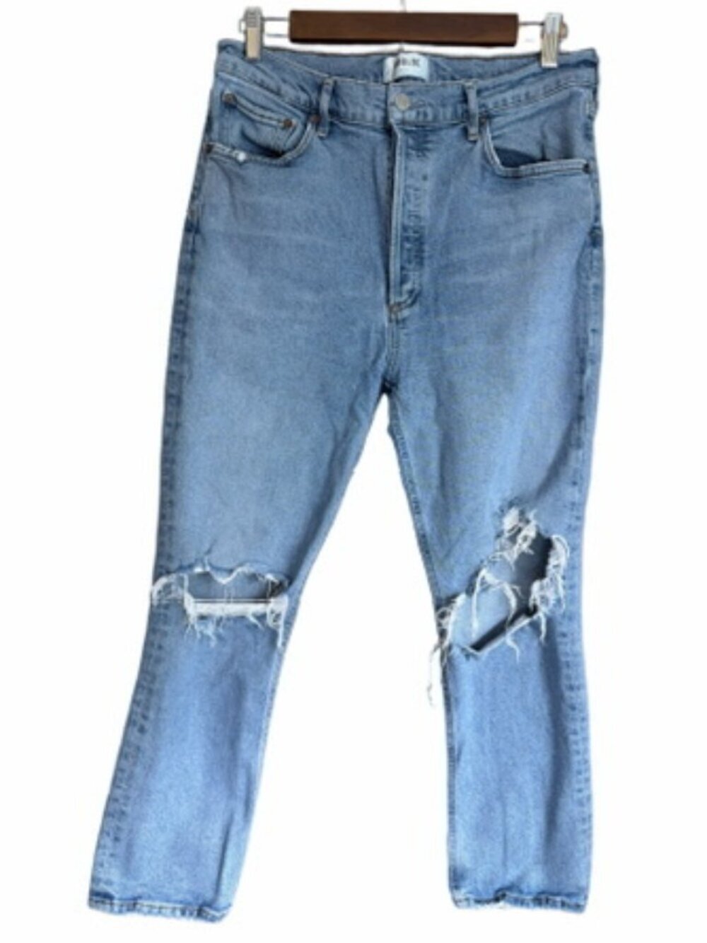AGOLDE Riley 90s High Rise Straight Crop Distressed Button Fly Jeans size 31